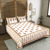 Pure Comfort Jaipuri Oasis Super King Size Bedsheet - 100% Cotton Palm Tree Print with 2 Pillow Covers